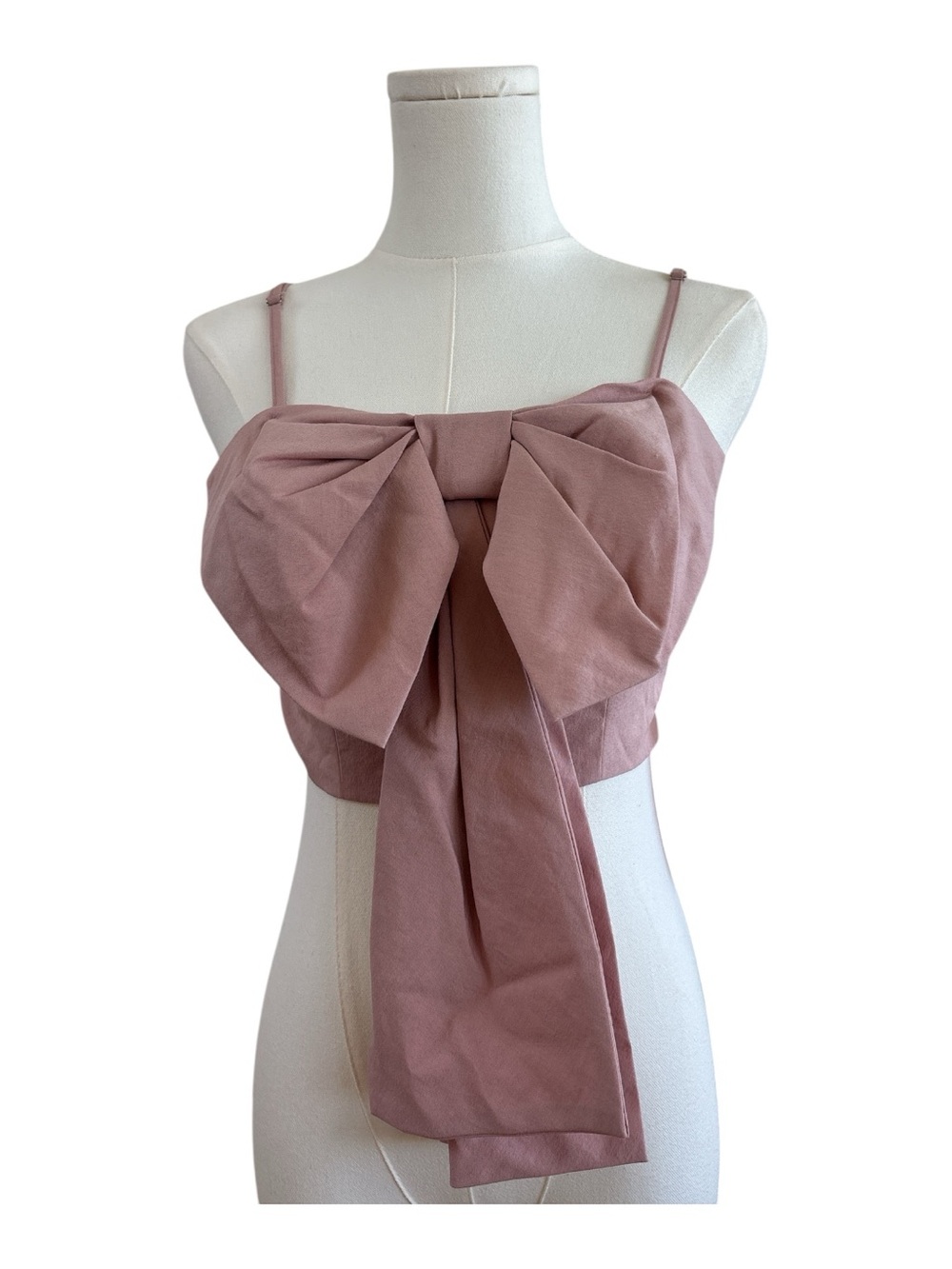 TBC3 Pink Bow-Front Crop Top with Spaghetti Straps Size Small